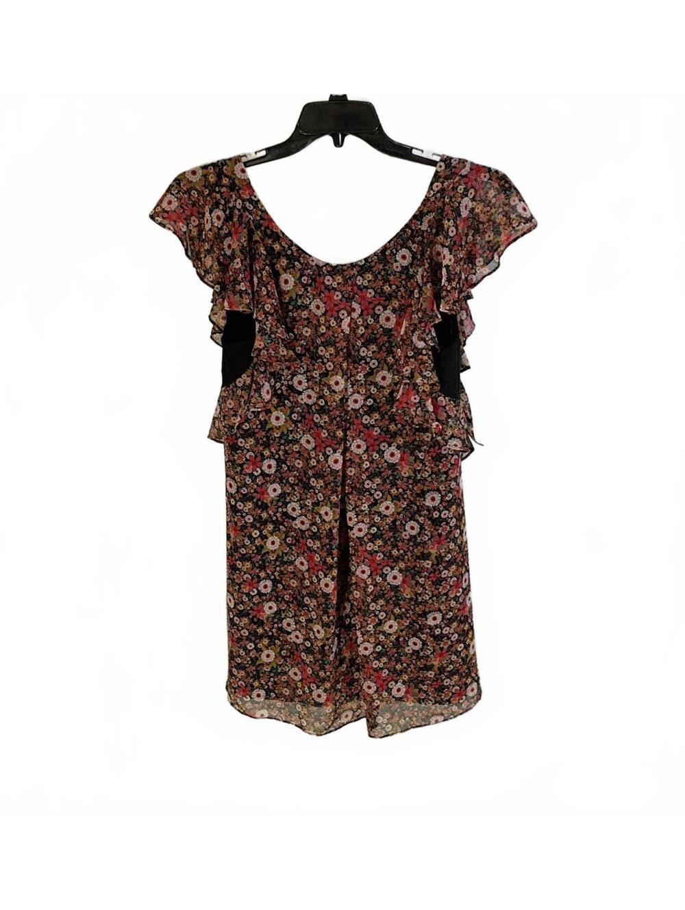 BCBGeneration Floral Ruffle Sleeve Dress with Black Contrast Size M
